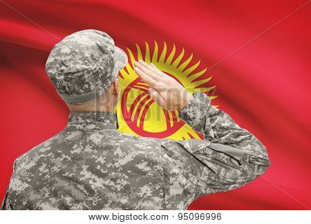 Soldier In Hat Facing National Flag Series - Kyrgyzstan