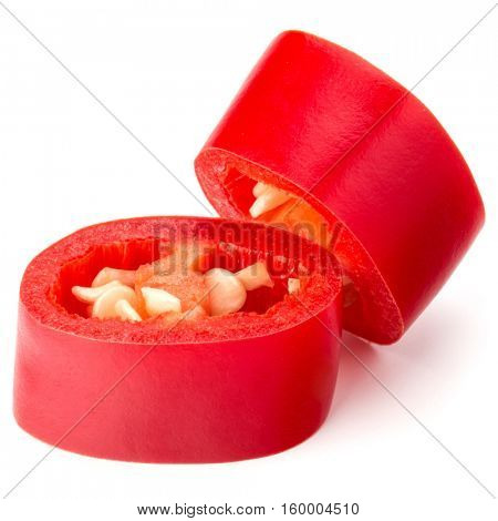 sliced red chili or chilli cayenne pepper isolated on white  background cutout