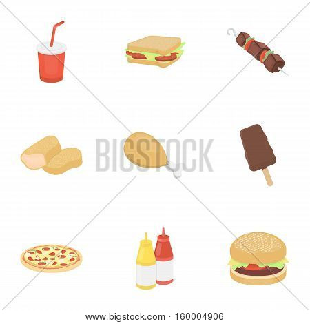 Fast food set icons in cartoon style. Big collection of fast food vector symbol stock