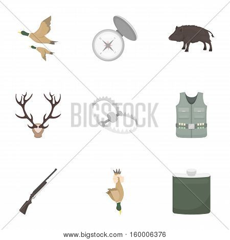 Hunting set icons in cartoon style. Big collection of hunting vector symbol stock