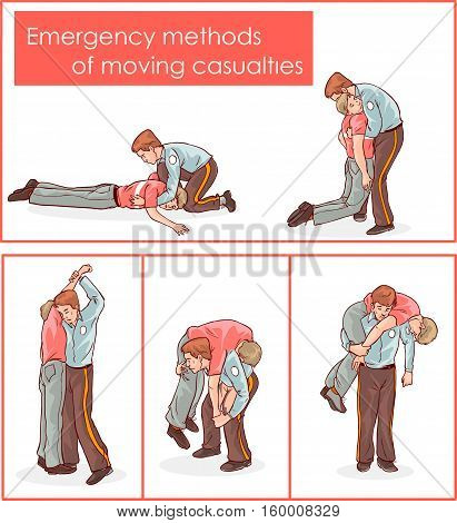 vector illustration of a emergency methods of moving casualties