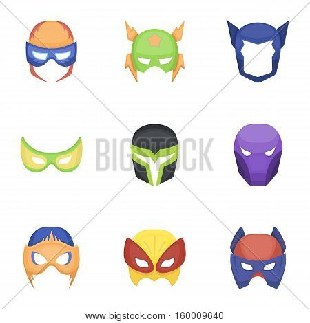 Superhero mask set icons in cartoon style. Big collection of superhero mask vector symbol stock