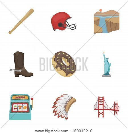 USA country set icons in cartoon style. Big collection of USA country vector symbol stock