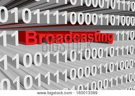 broadcasting in binary code background, 3D illustration