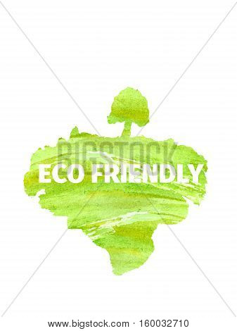 Silhouette of a tree, land, lawn, drawn by hand with watercolors splash and drops. The concept of ecology, eco-Friendly. Think green concept. Suitable for natural cosmetics, eco products, labels, advertising.