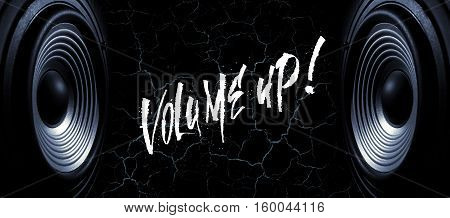Black and white image of a two membranes sound speakers on a black background with cracks. Photos contains handwritten text 