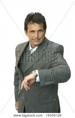 regard d'homme sur la veille sur fond blanc