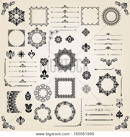 Vintage set of classic elements. Different vector elements for decoration and design frames, cards, menus, backgrounds and monograms. Classic patterns. Set of vintage patterns