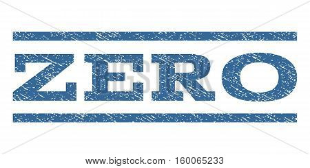 Zero watermark stamp. Text tag between horizontal parallel lines with grunge design style. Rubber seal cobalt blue stamp with dirty texture. Vector ink imprint on a white background.