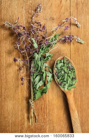 Fireweed. Dried herbs for use in alternative medicine spa herbal cosmetics herbal medicine preparing infusions decoctions tinctures powders ointments butter tea bath.