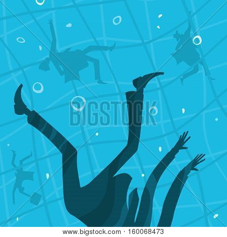 Business People drown in the water vector illustration