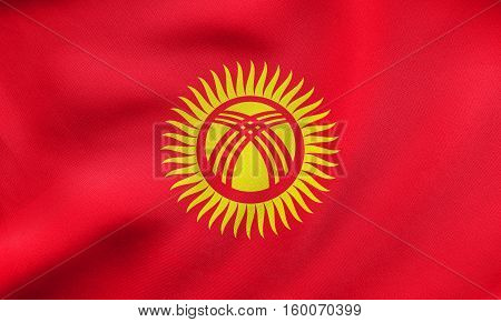 Flag Of Kyrgyzstan Waving, Real Fabric Texture