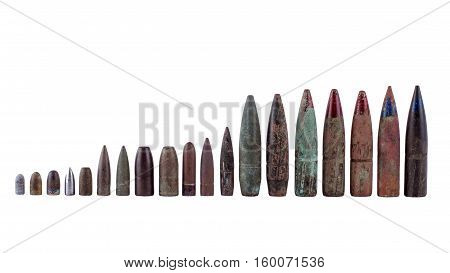 Objects of war, old and rusty bullets.