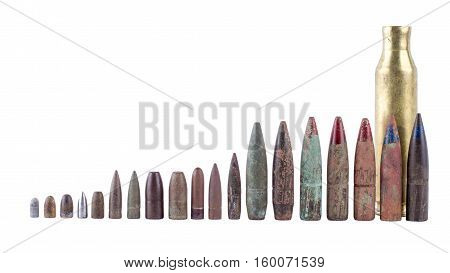Objects of war, old and rusty bullets.