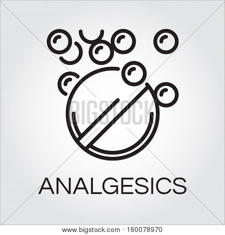 Symbol of analgesic in abstract linear drawn in outline style. Simple line pictograph. Delivery care concept. Linear black logo for websites, mobile apps and other design needs. Vector contour label