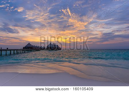 Sunset over the ocean. Ari Atoll. Maledives