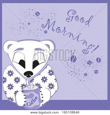 Card, good morning, bear, vector, coffee, beans