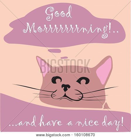 Pink, cat, portrait, vector, good morning, have a nice day
