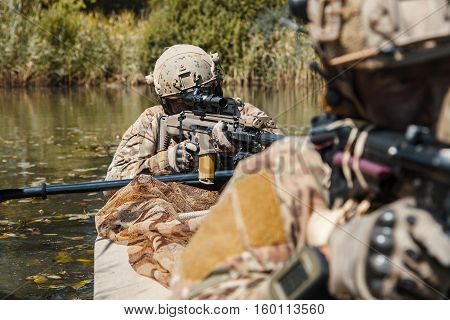 Special forces operators in the military kayak