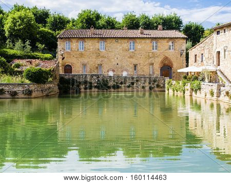 Square of Sources in Bagno Vignoni, medieval village in Tuscany, Italy