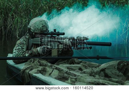 Special forces operators in the military kayak
