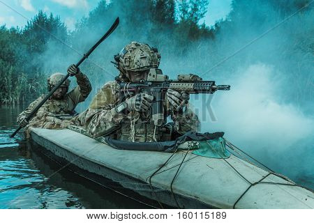 Special forces operators in the military kayak