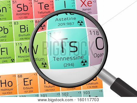 Element Of Tennessine With Magnifying Glass