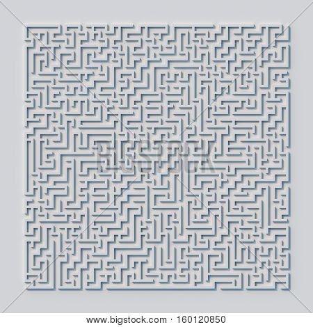 Square white labyrinth shape concept 3d rendering