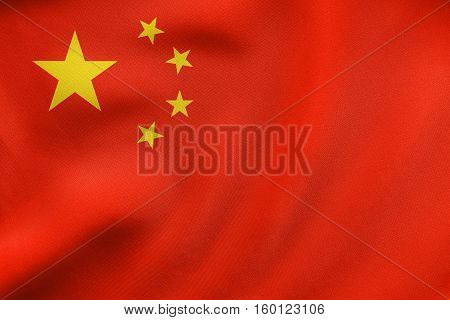 Flag Of China Waving, Real Fabric Texture