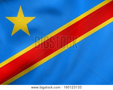 Flag Of Dr Congo Waving, Real Fabric Texture