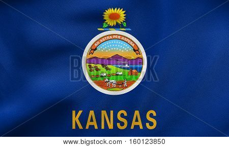 Flag Of Kansas Waving, Real Fabric Texture