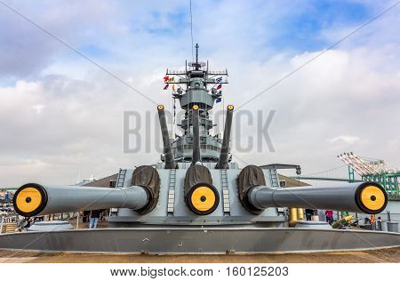 SAN PEDRO CA/USA - JANUARY 18 2016: USS Iowa BB-61 at the ISS Iowa Museum.