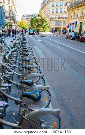 Velib Bicycle Station In Paris, France