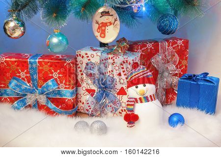 New Year treegifts snowman bokehchristmas background design tree