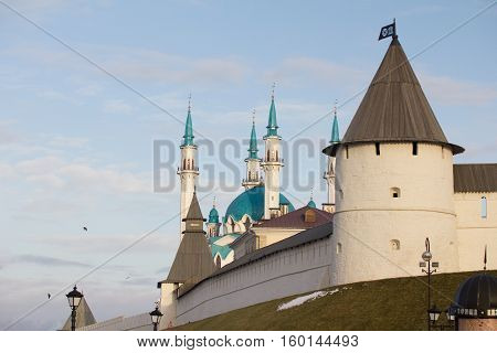 KAZAN, RUSSIA, 19 NOVEMBER 2016 - Kazan Kremlin at sunny winter morning, horizontal