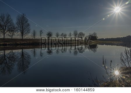 Vltava River In Ceske Budejovice City In Winter Time