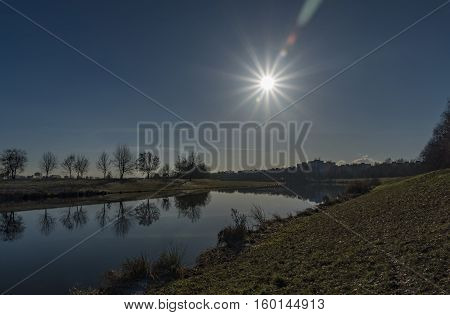 Vltava River In Ceske Budejovice City In Winter Time
