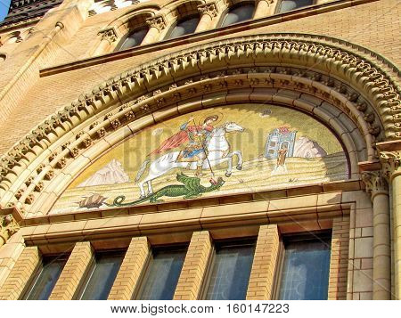 Facade of St George's Greek Orthodox Church in Toronto Canada November 17 2015