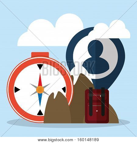 travel tourism mountain compass suitcase person pin map vector illustration eps 10