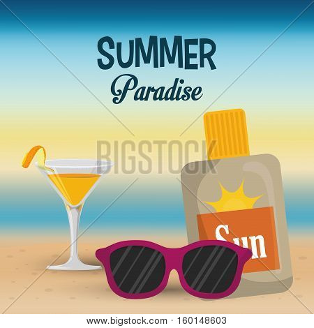 summer paradise beach cocktail sunglasses and sun blocker vector illustration eps 10