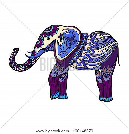 Indian Elephant In Traditional Asian Style. Ornate Elephant In Color Stylized Design For Print, Cerd