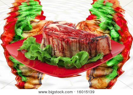 asado uncooked ดิบบนจานแดง