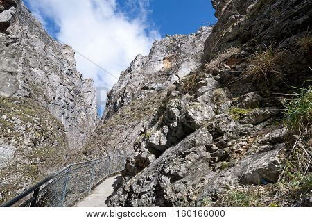 La Yecla Gorge, Burgos, Spain. It is a deep and narrow gorge modelled in limestone materials