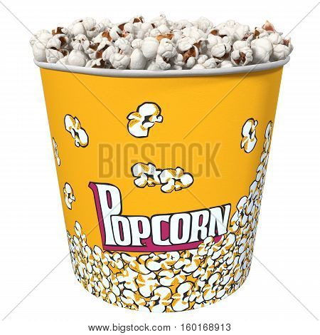 Popcorn in a yellow cup 3d illustration