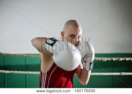 portrait of male boxer standing in the ring