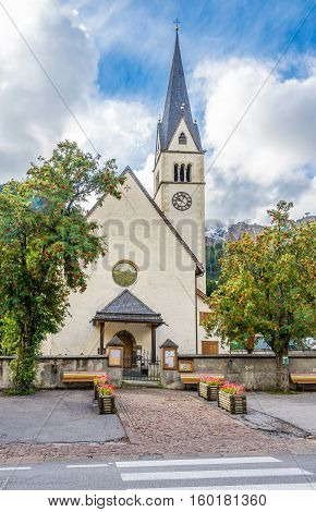 View at the church of Arabba village - Italy Dolomites
