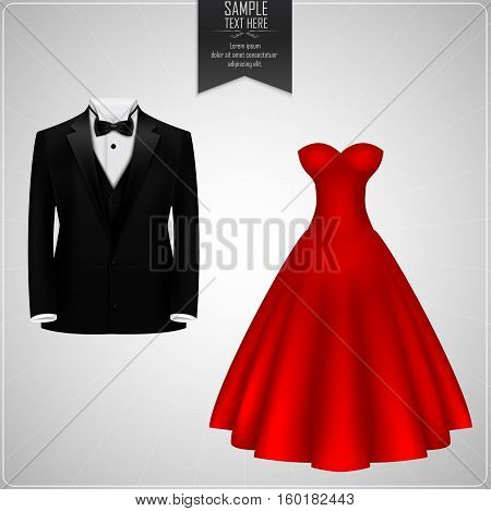 Vector illustartion of Black tuxedo and red bridal gown