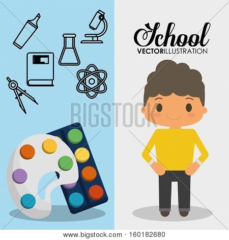 cartoon school pupil boy palette paint color flyier vector illustration eps 10