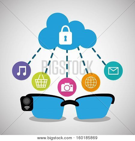 wearable technology glasses cloud security media vector illustration eps 10
