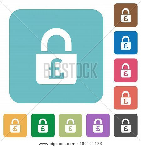 Locked Pounds flat icons on simple color square background.